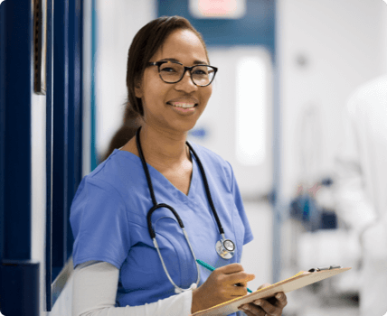 Young nurse in a clinical setting - Onboarding &amp; Placement Solution HealthStream